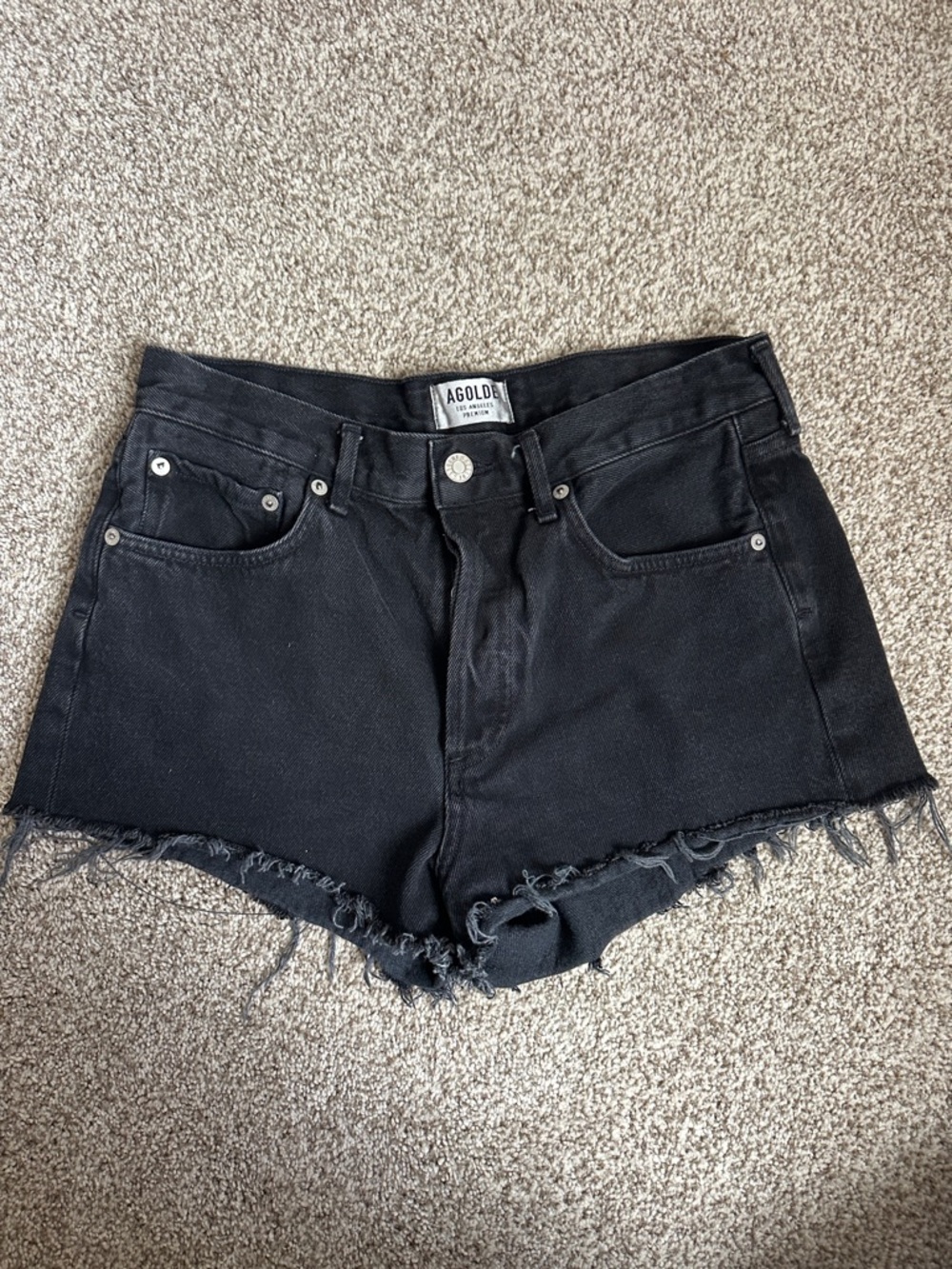 Agolde Black Frayed Hem Cutoff Denim Shorts